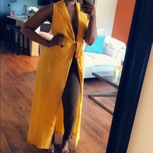 Mustard blazer duster with belt